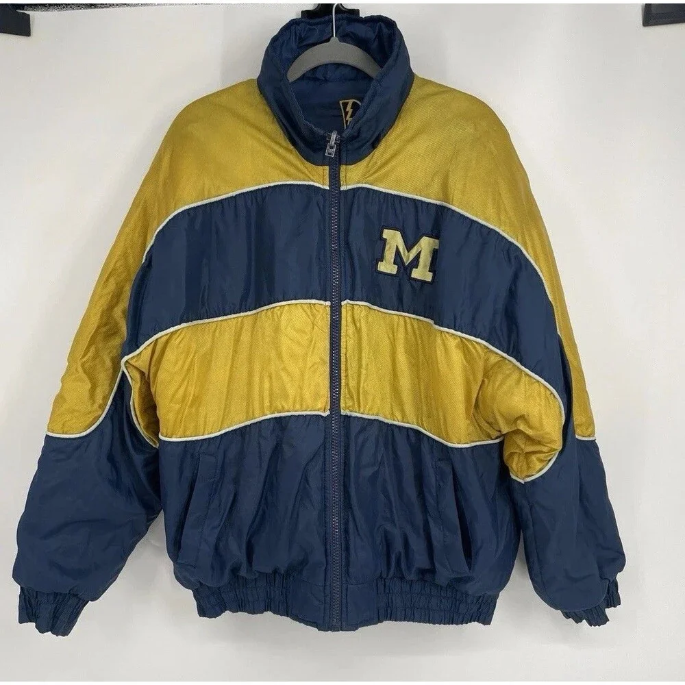 Vintage Pro Player Michigan Wolverines Reversible Puffer Jacket XL USA